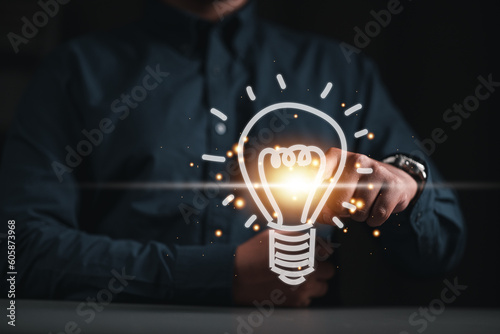 lightbulb, idea, strategy, creativity, information, knowledge, solution, imagination, creative, thinking. touching to lightbulb for creativity thinking. idea and imagination is knowldge solution.