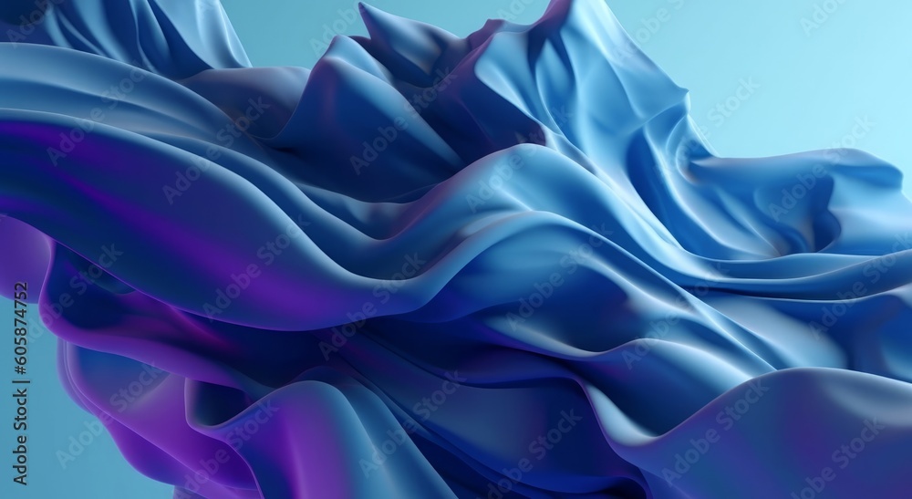 3d render, abstract blue background with folded textile layers levitating, fashion wallpaper with waving drapery, Generative AI