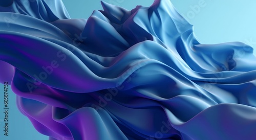 3d render, abstract blue background with folded textile layers levitating, fashion wallpaper with waving drapery, Generative AI