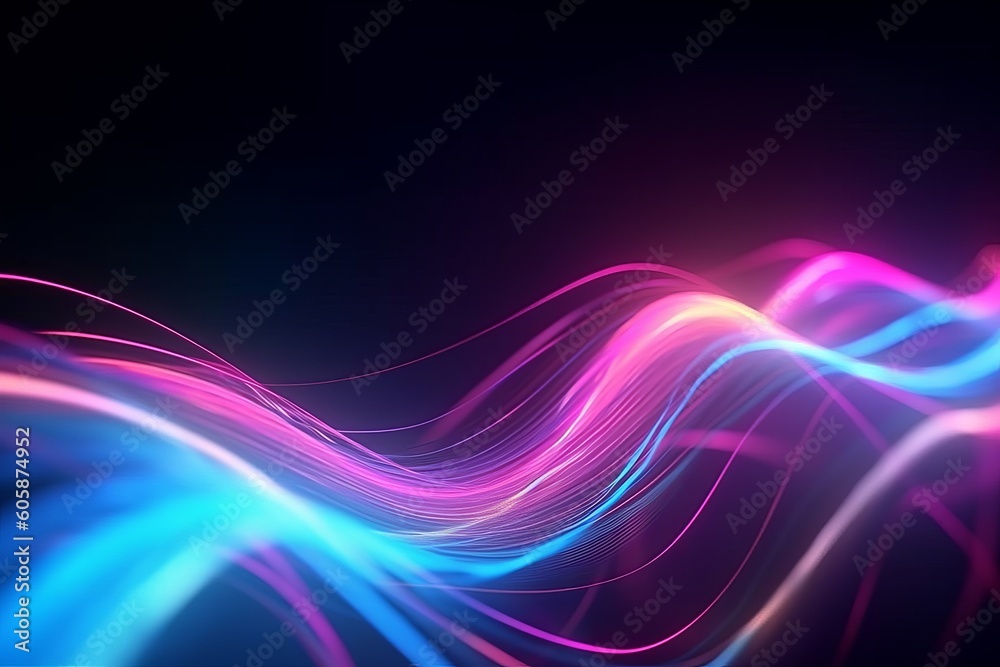Futuristic Neon Waves: Dynamic Data Movement in an Abstract Sci-Fi Background, Generative AI. Futuristic Neon Waves: Dynamic Data Movement in an Abstract Sci-Fi Background, Generative AI.