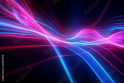 Abstract Speed of Light: Neon Waves Conveying Data in a Futuristic Sci-Fi Background, Generative AI.