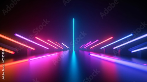 3d render  abstract panoramic neon background with arrows showing right direction  blue pink red gradient  Generative AI