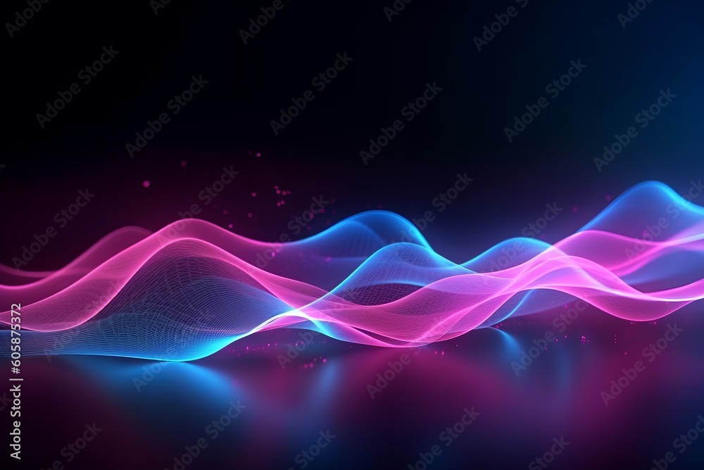 Naklejka premium Abstract Speed of Light: Neon Waves Conveying Data in a Futuristic Sci-Fi Background, Generative AI.