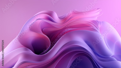 3d render, modern abstract wallpaper with curvy pink violet translucent film ruffles, layers and folds. Fashion background, Generative AI