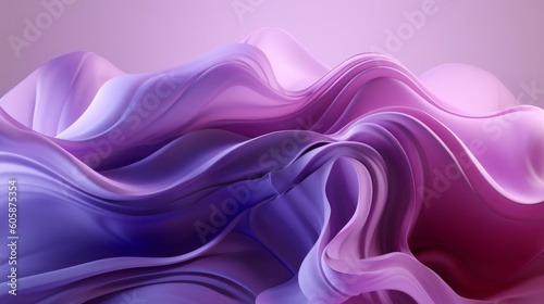 3d render, modern abstract wallpaper with curvy pink violet translucent film ruffles, layers and folds. Fashion background, Generative AI