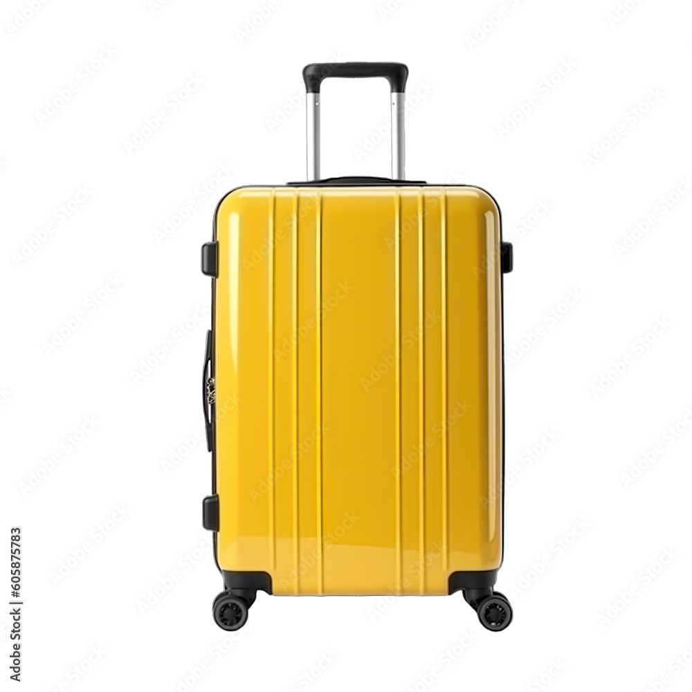 Yellow luggage ready for travel. Suitcase isolated on transparent background. Travel luggage elements. Generative AI Yellow luggage ready for travel. Suitcase isolated on transparent background. Travel luggage elements. Generative AI