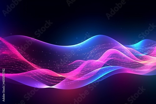 Glowing Futuristic Lines: Abstract Data Transfer in a Neon Sci-Fi Wallpaper, Generative AI.