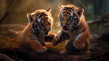 An image showing two tiger cubs playing,Generative AI