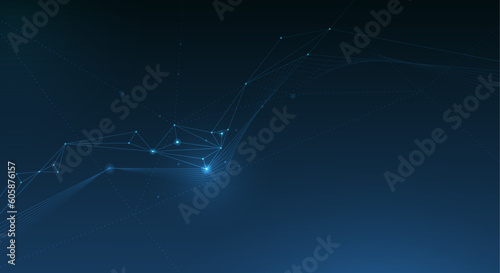 Vector molecule, Network Connected lines with dots, technology on blue background. Abstract internet network connection design for web site. Digital data, communication, science and futuristic concept