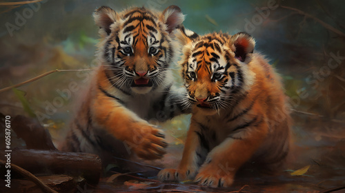An image showing two tiger cubs playing Generative AI