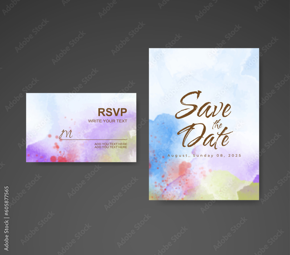 Wedding invitation with abstract watercolor background