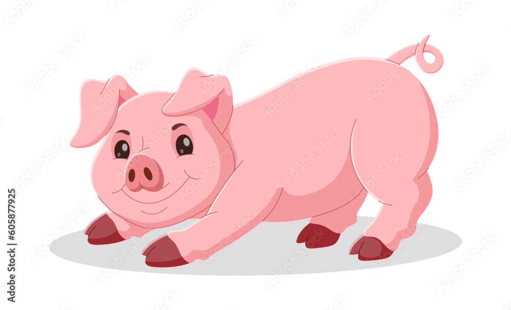 Happy pig cartoon lying down. cute pig cartoon isolated on white background. Vector illustration Happy pig cartoon lying down. cute pig cartoon isolated on white background. Vector illustration