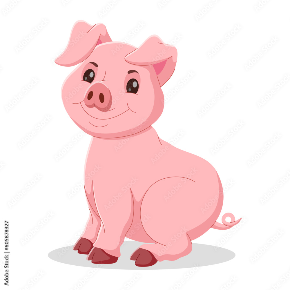 Fototapeta premium Cartoon funny pig sitting. Vector illustration