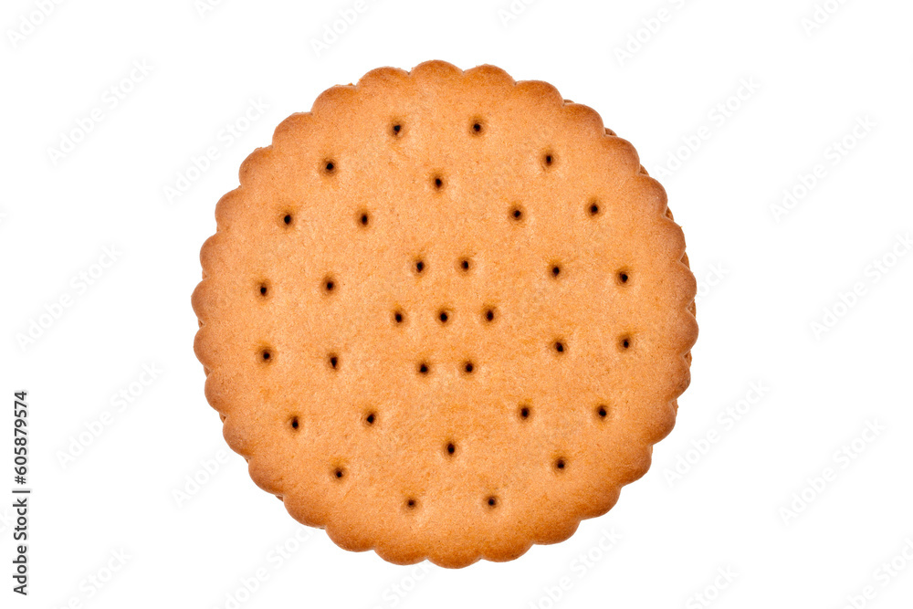 Round biscuits on a white background. Cookies with cocoa filling close-up. Round biscuits on a white background. Cookies with cocoa filling close-up.