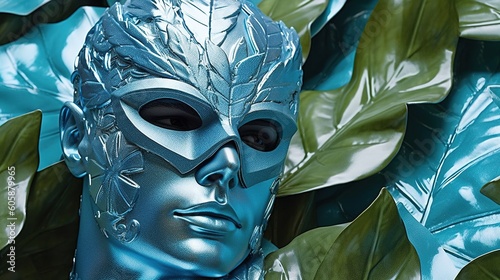 A blue mask with a silver mask on it, generative AI