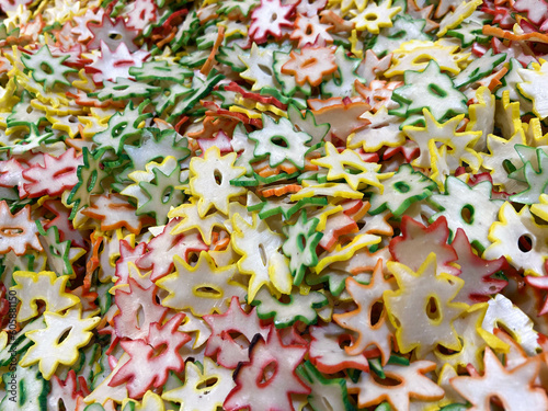 Kerupuk kembang, raw crackers like flowers, Kerupuk is a traditional Indonesian food that is usually eaten with rice
