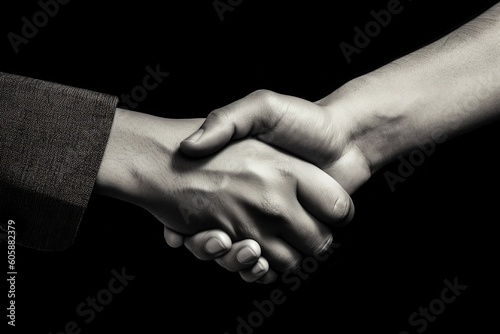 design for Black and white photo which shows a handshake of two persons, isolated and toned generative ai