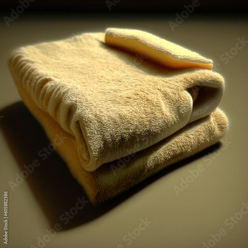 beige cotton towel folded on the bed