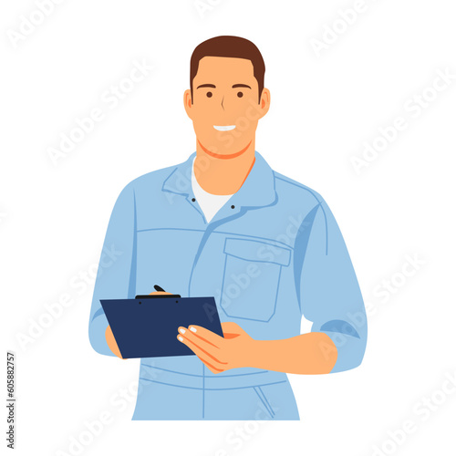 illustration of a working man doing a task on a clipboard