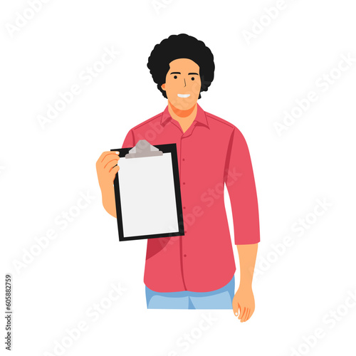 illustration of a working man doing a task on a clipboard