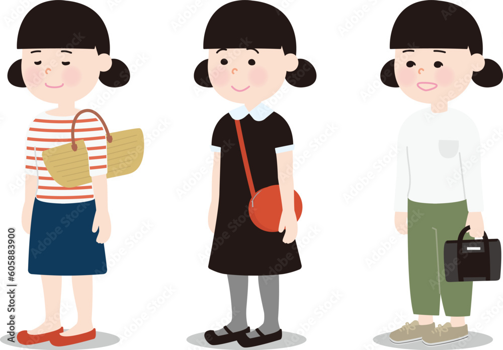 黒髪の女の子 ファッションバリエーション 黒髪の女の子 ファッションバリエーション
