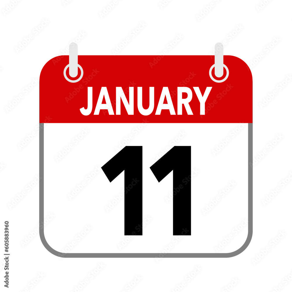 11 January, calendar date icon on white background. 11 January, calendar date icon on white background.