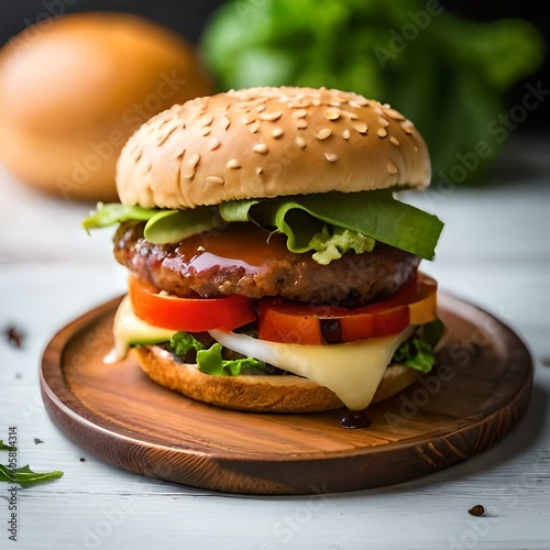  hamburger with a luxurious presentation and looks delicious  ai generated