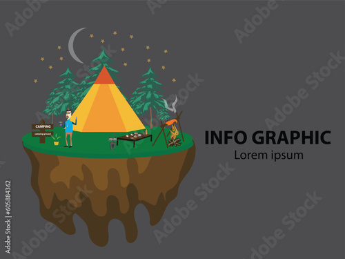 Tent courtyard, tent camping, cooking, watching the stars, used in business design Art & Illustration