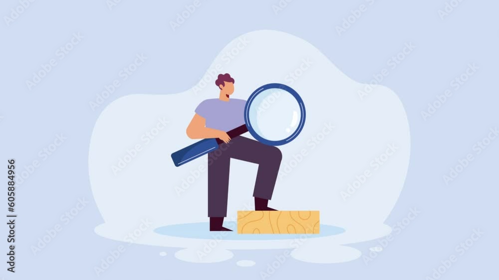 male worker with magnifying glass animation male worker with magnifying glass animation