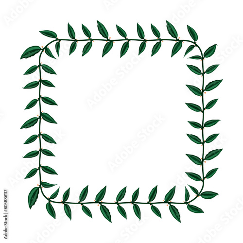 Green blooming tradescantia plant frame with small flowers. Square border for greeting card decorating, invitation cards. Colored vector isolated on white background