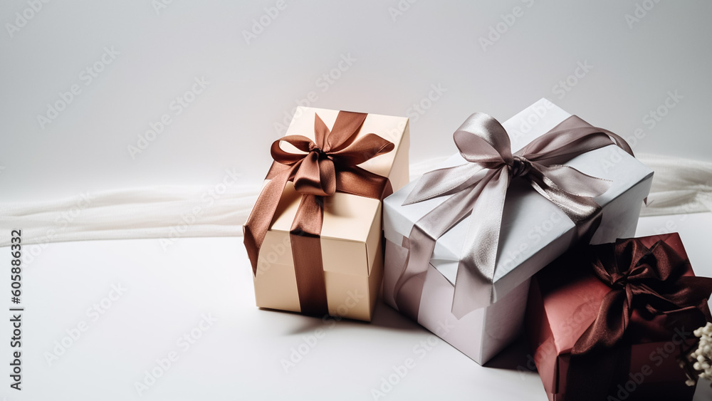 gift boxes tied with ribbons on a White background gift boxes tied with ribbons on a White background