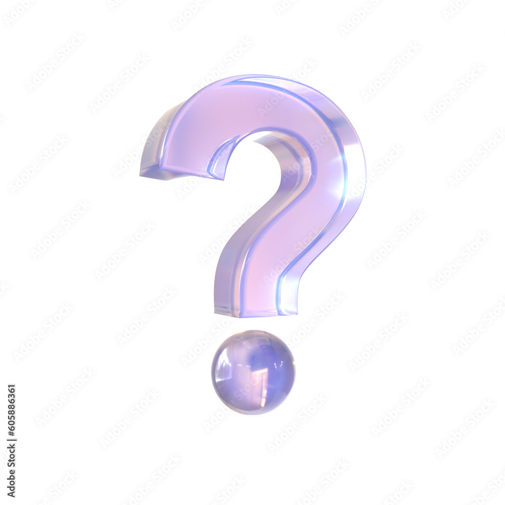 crystal Question mark Symbol 3D on isolated background. 3D render
