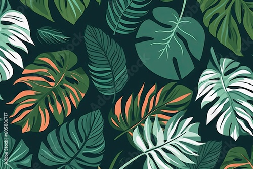design for Vector seamless pattern with tropical leaves. Jungle style background. Trendy tropical concept. generative ai