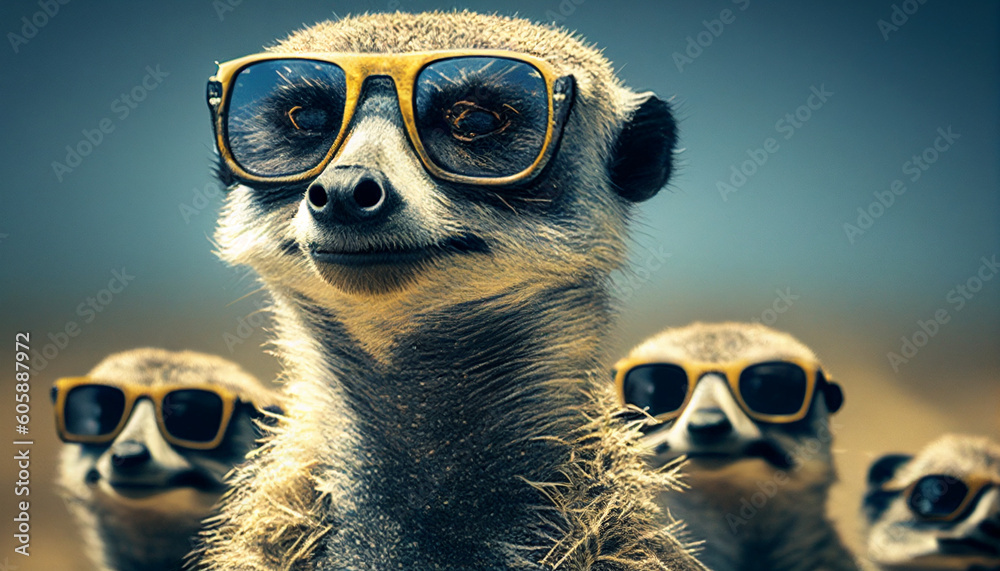 Coole Tiere Erdmännchen mit Sonnenbrille lustig, Werbung, Comic