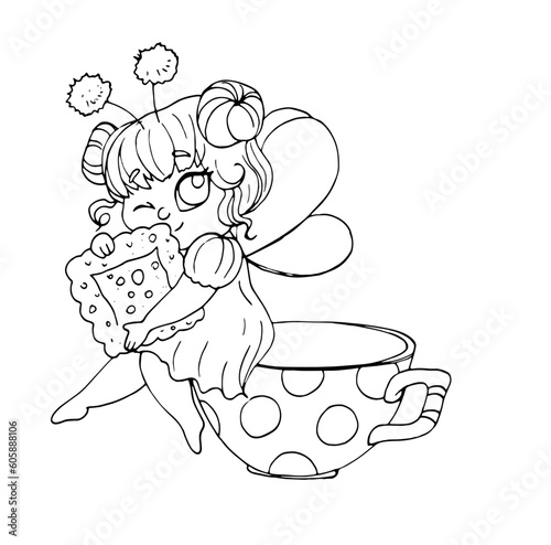 vector coloring page with cute cartoon girl. avatar, line art	