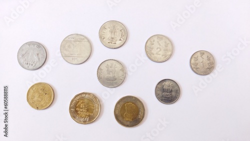 All kinds of Indian currency coins background. Collection of Indian coins 