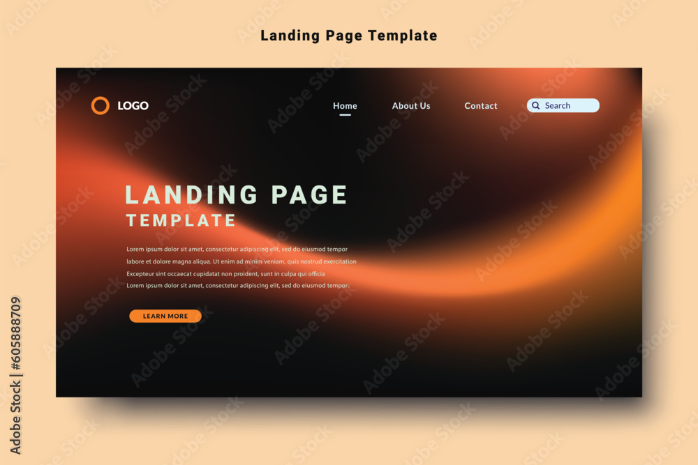 modern landing page template design with orange color gradation abstract fluid style background vector - obrazy, fototapety, plakaty 