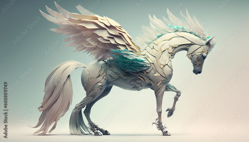 Pegasus animal abstract stallion wallpaper. Contrast background mythical horse with wings in Pastel colors generative ai Pegasus animal abstract stallion wallpaper. Contrast background mythical horse with wings in Pastel colors generative ai