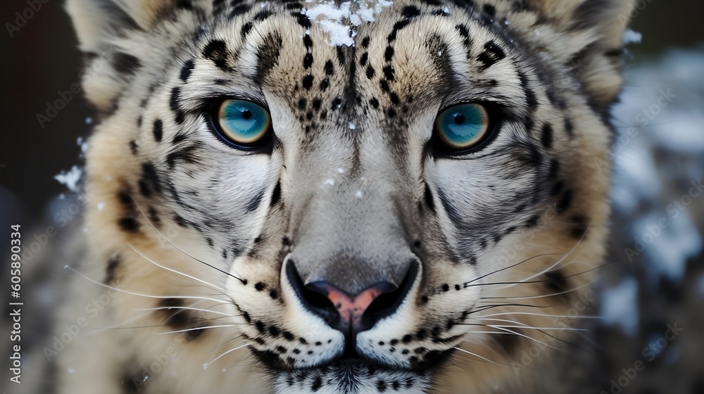 close up portrait of a snow leopard close up portrait of a snow leopard