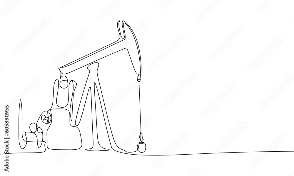 Pumpjack. One line continuous abstract conception of lift oil out, pump jack. Line art, outline, silhouette, vector illustration. Pumpjack. One line continuous abstract conception of lift oil out, pump jack. Line art, outline, silhouette, vector illustration.