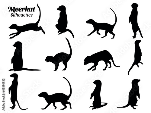 Billede på lærred Meerkats silhouettes vector illustration set.