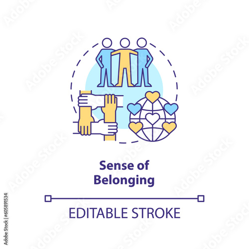 Sense of belonging concept icon. Micro community. Common goal. Interpersonal relationship. Social cohesion abstract idea thin line illustration. Isolated outline drawing. Editable stroke