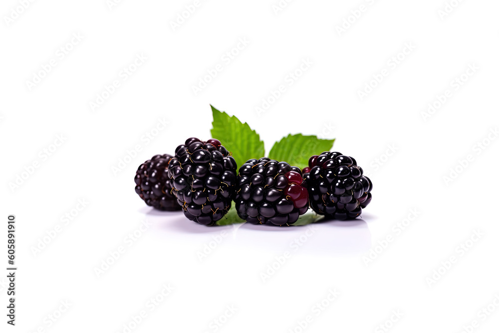 Fresh ripe blackberries isolated on white background. Created with Generative AI Technology Fresh ripe blackberries isolated on white background. Created with Generative AI Technology