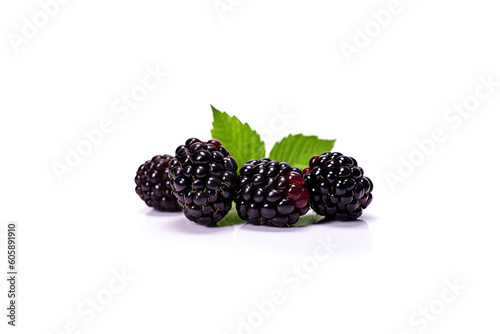 Fresh ripe blackberries isolated on white background. Created with Generative AI Technology