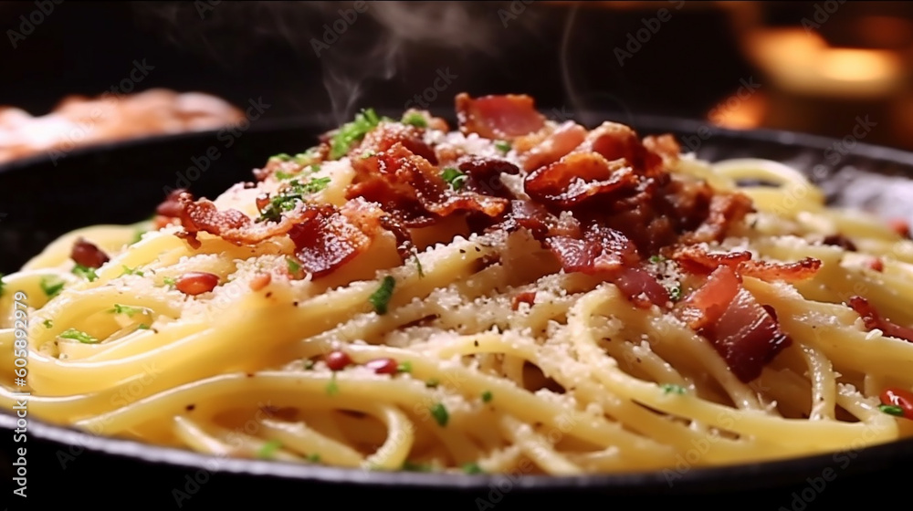 Spaghetti Carbonara with a spicy,Generative AI Spaghetti Carbonara with a spicy,Generative AI