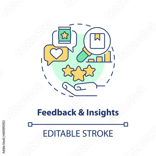 Feedback and insights concept icon. Customer need. Reputation management. Micro community. Marketing strategy abstract idea thin line illustration. Isolated outline drawing. Editable stroke © bsd studio