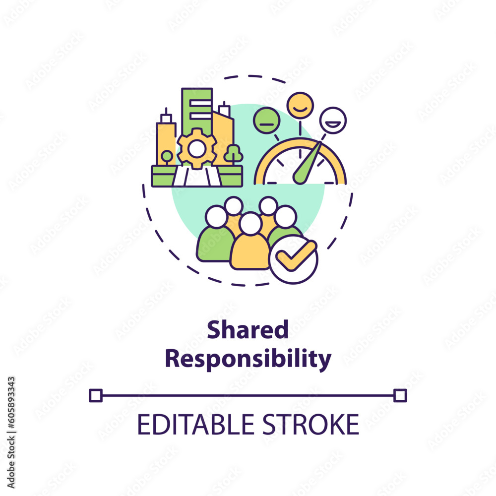 Shared responsibility concept icon. Living community. Apartment building. Personal accountability. Social engagement abstract idea thin line illustration. Isolated outline drawing. Editable stroke