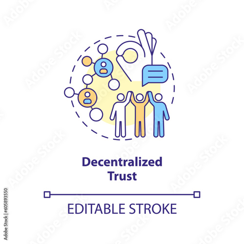Decentralized trust concept icon. People community. Direct access. Content creator. Support network. Social media abstract idea thin line illustration. Isolated outline drawing. Editable stroke