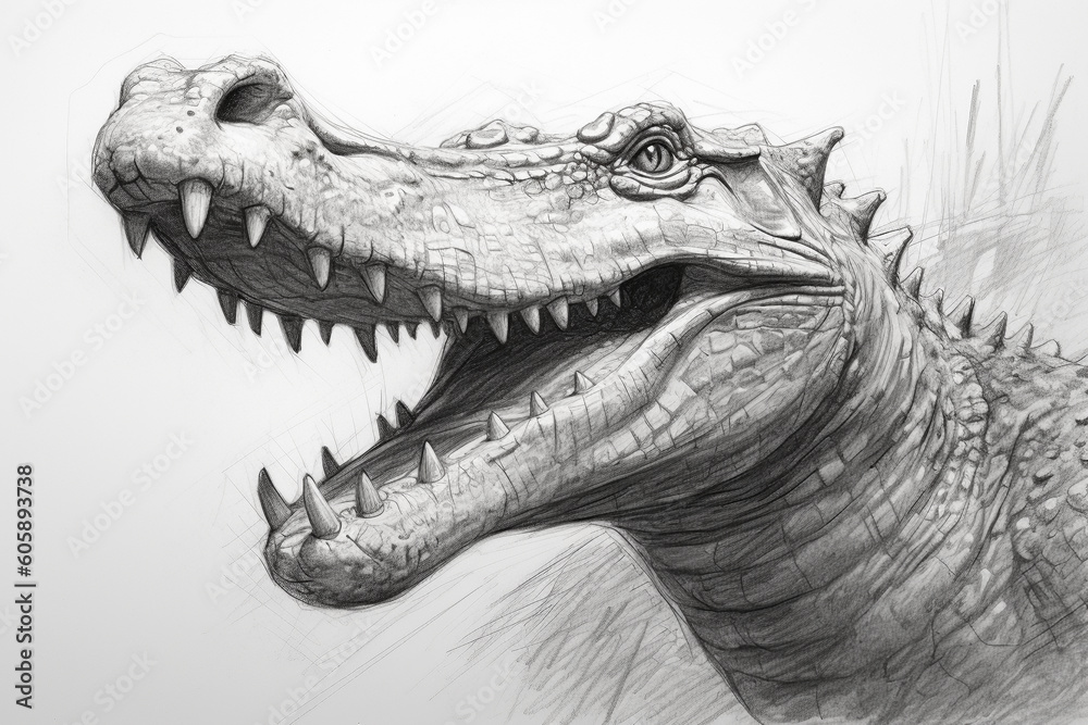 Pencil sketch of a crocodile - Generative AI Pencil sketch of a crocodile - Generative AI
