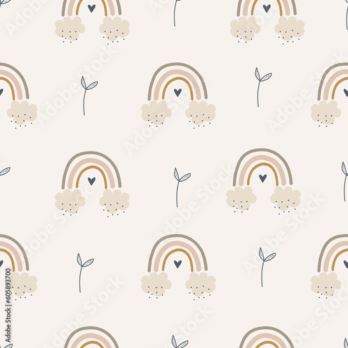 Boho neutral rainbows seamless patterns, digital paper, for surface design, kids clothing, print